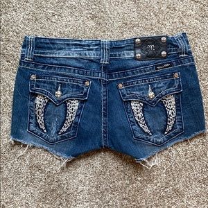 Miss Me Blue Jean Shorts with Silver Accents